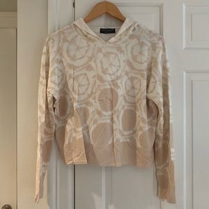 Central Park West Beige and White Tie Dye Lightweight Hoodie Sweatshirt